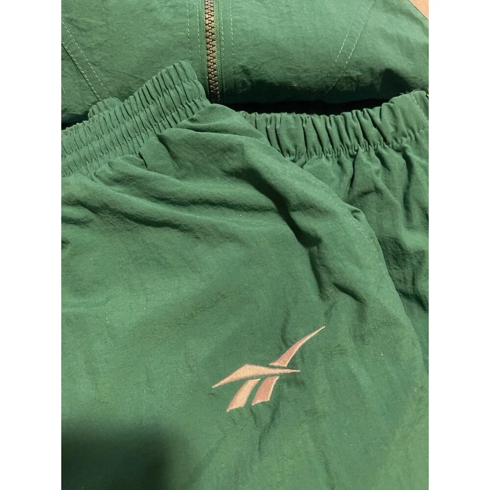 Vtg 90s REEBOK Vector Tracksuit Set XL Green White Windbreaker Jacket Pants